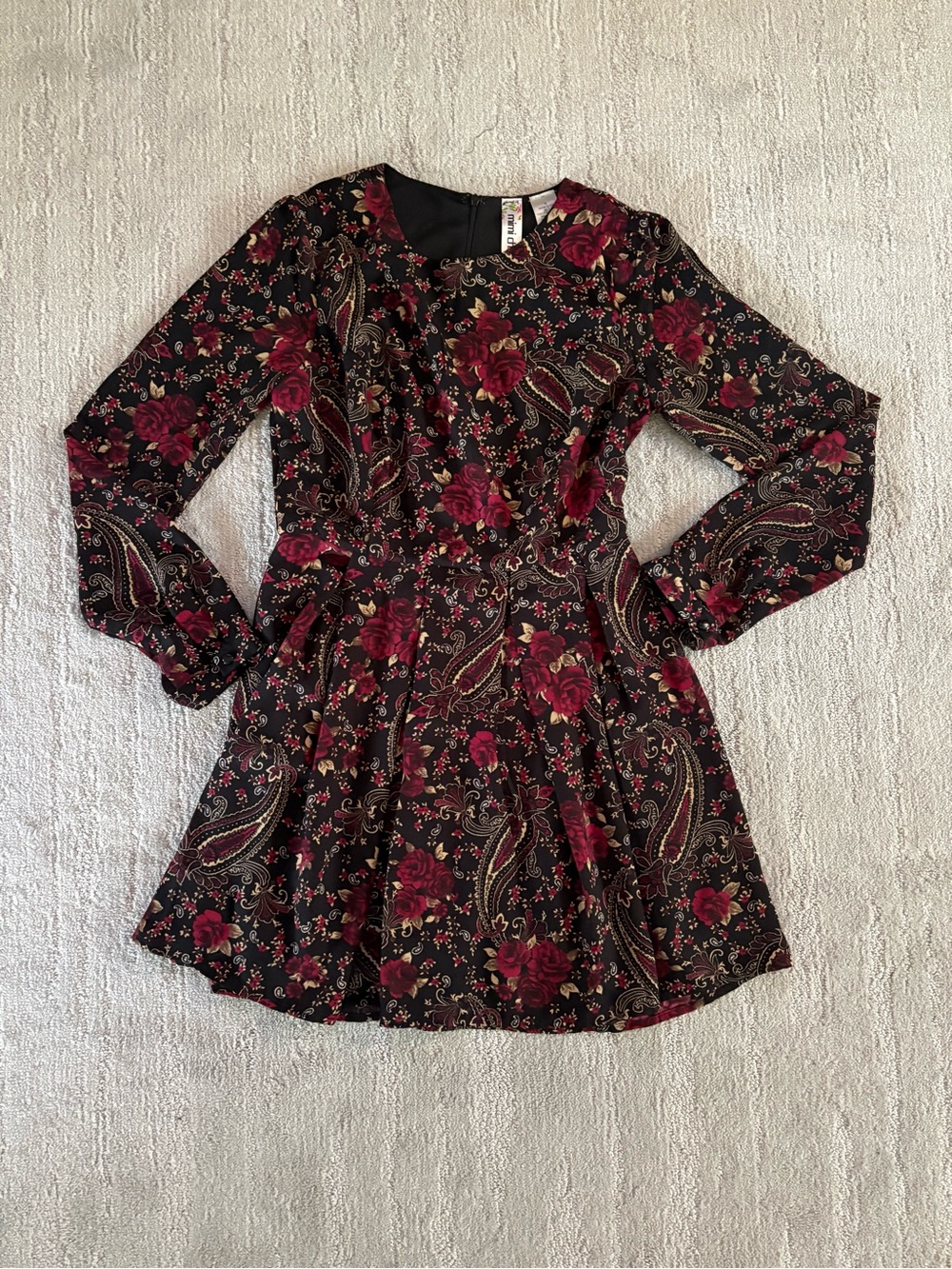 Mimi Chica Whimsigoth Floral Paisley Pleated Mini Dress Long Sleeve Size S